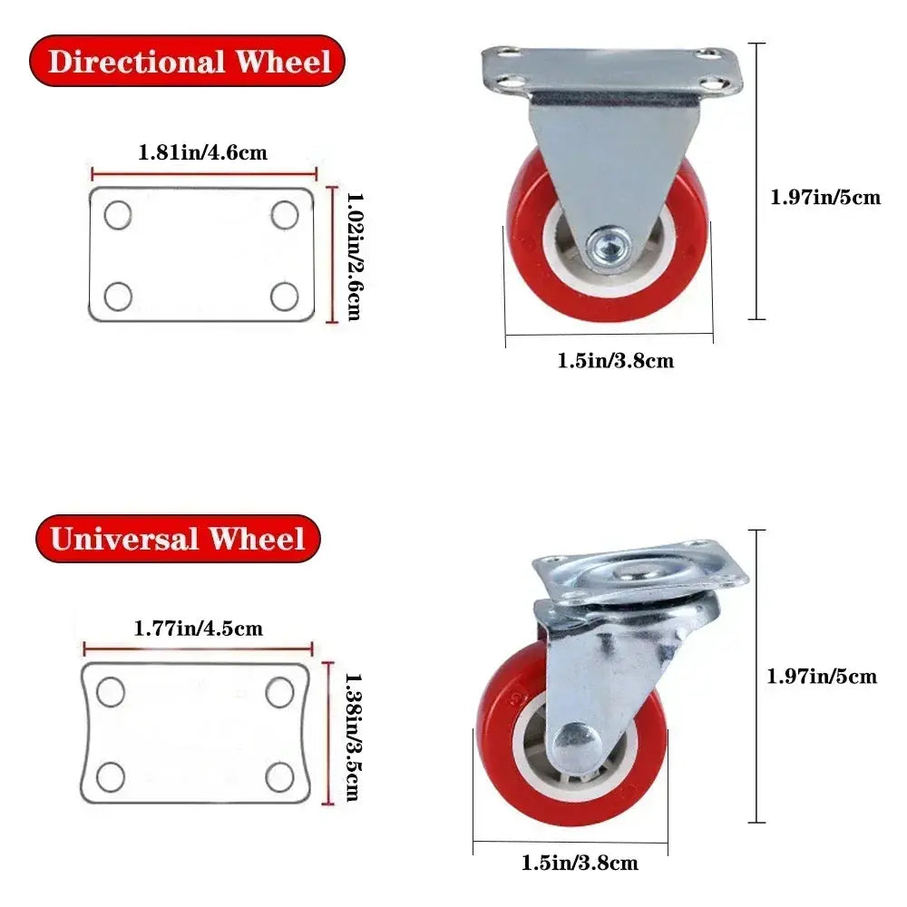 4 Pack PVC Casters 1.97 Inch Universal and Directional Quiet Red Wheels for Wheelbarrows and Furniture Trolleys
