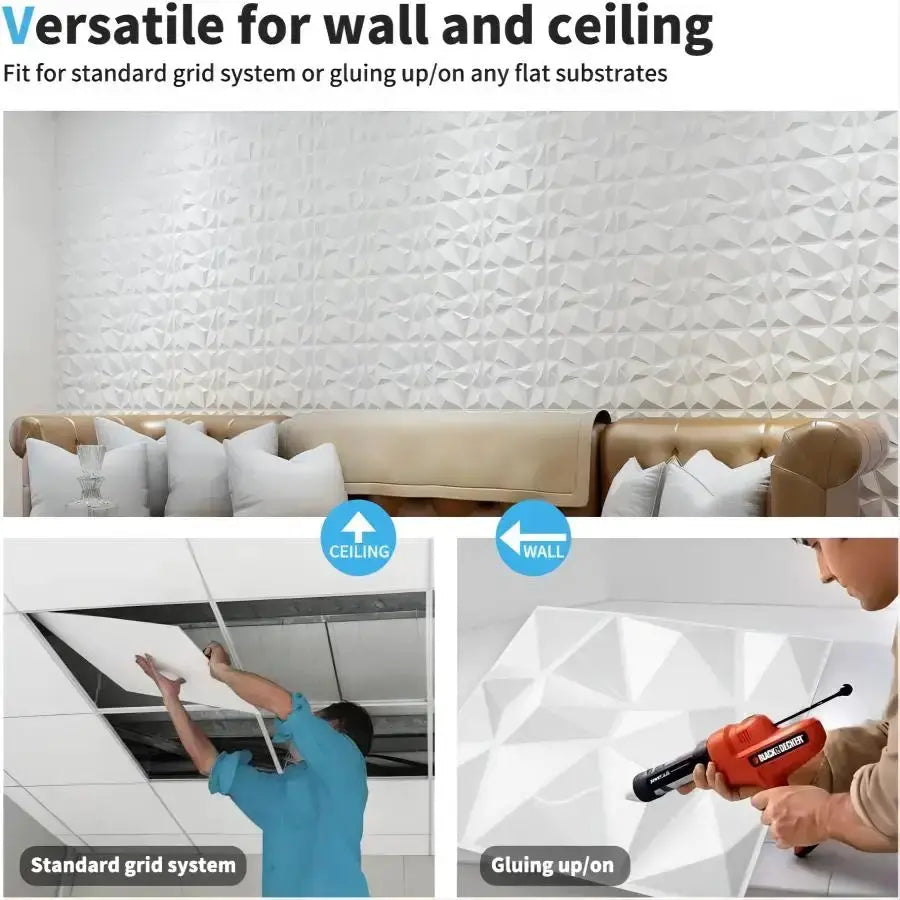 Simples Market 12/20pcs 3D textured white wall panels, 30cm x 30cm for walls and ceilings.