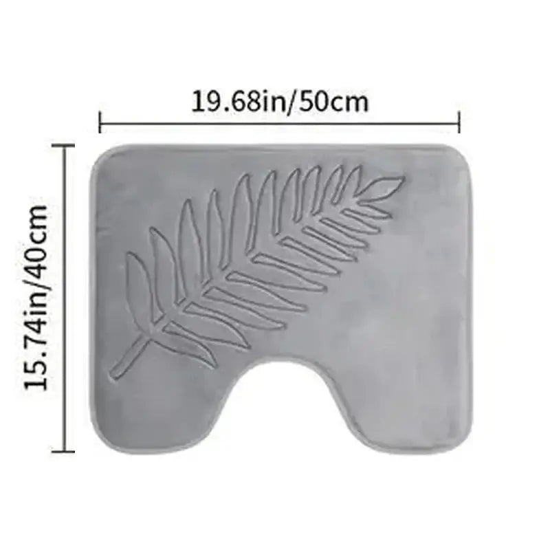 Simples Market memory foam bathroom mat set, gray leaf-embossed contour toilet mat, 3-piece