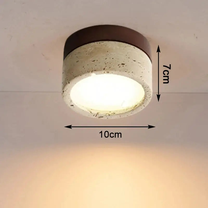 Japanese Wabi Sabi Stone LED ceiling light by Simples Market, cream stone finish, 10 cm diameter.