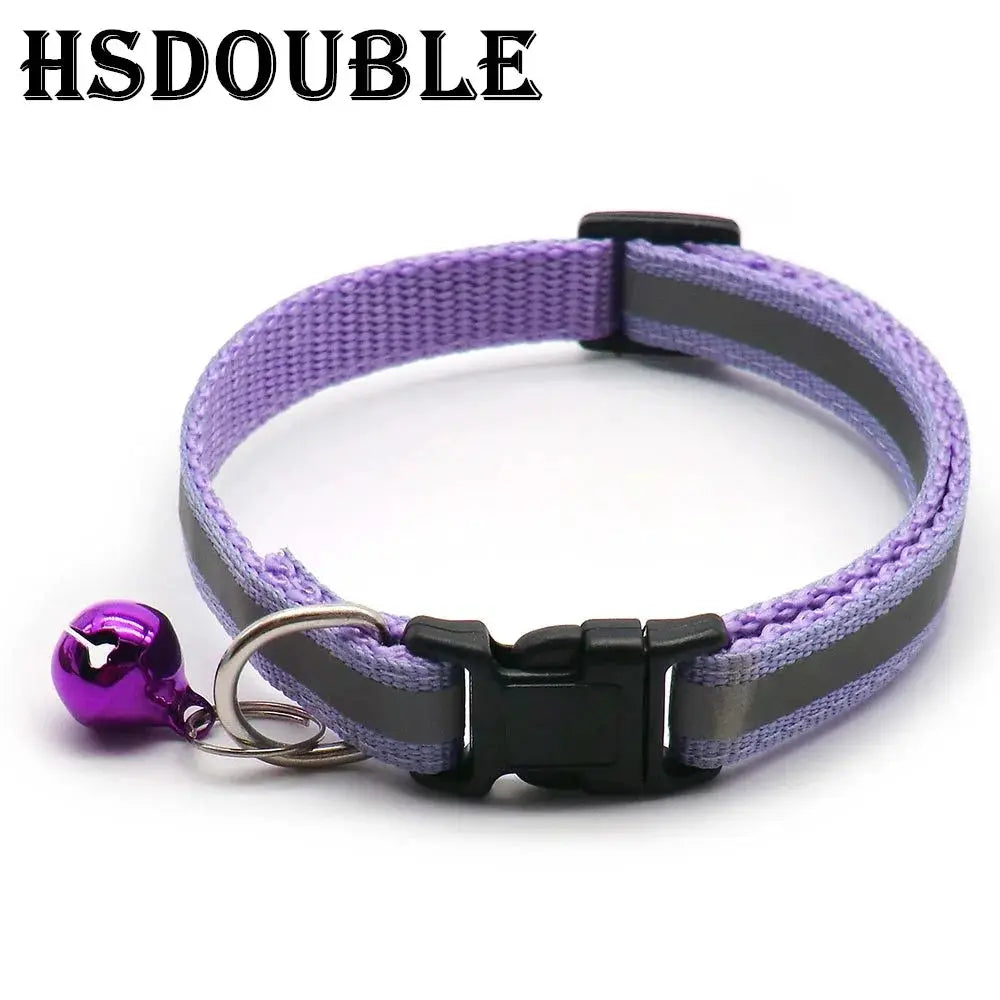 2 Pack Reflective Adjustable Cat And Small Dog Collars With Sash Bells In 12 Colors For Night Visibility
