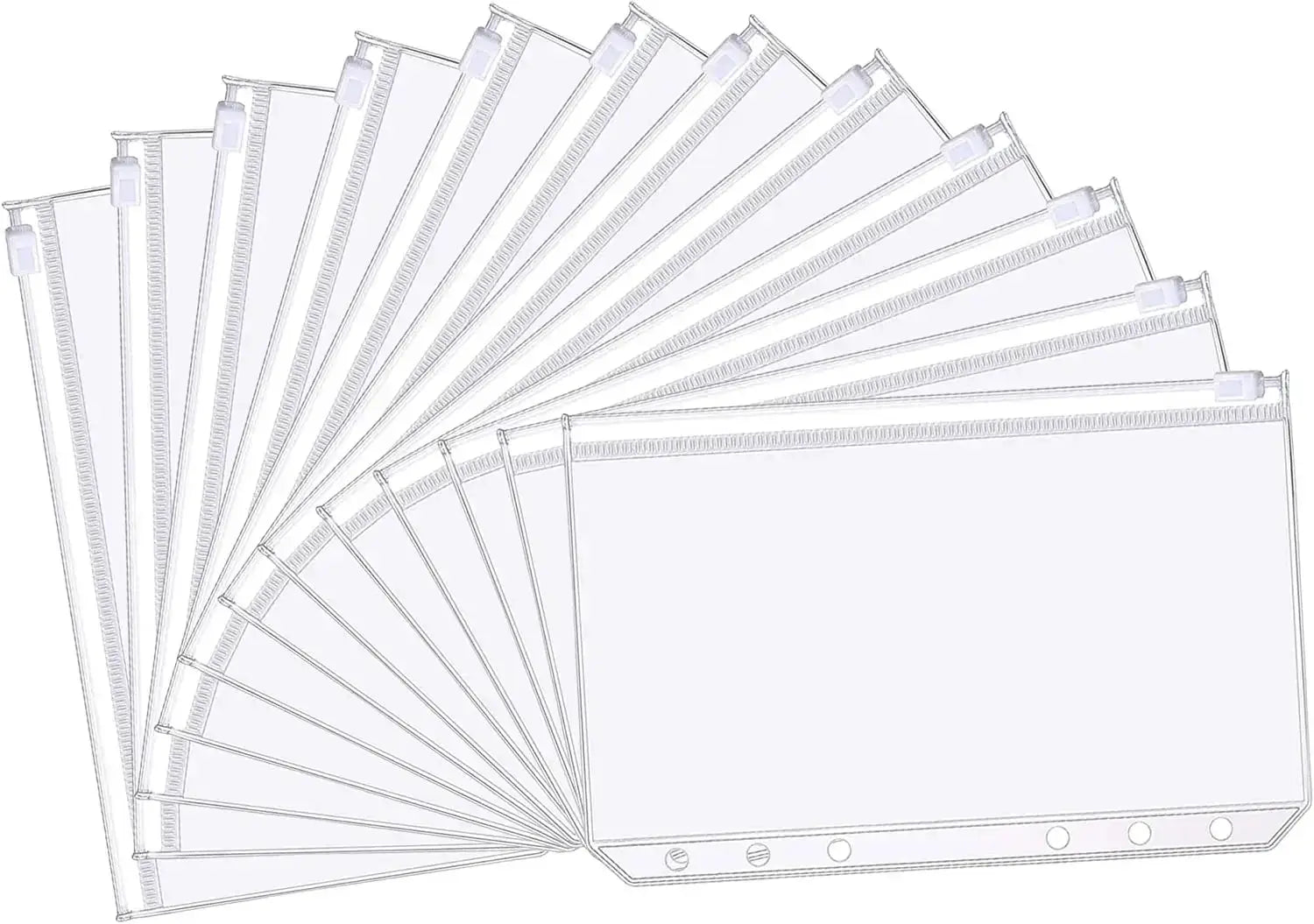 A6 binder pockets with zipper in clear waterproof PVC; 6-hole binder envelopes for notebooks and planners