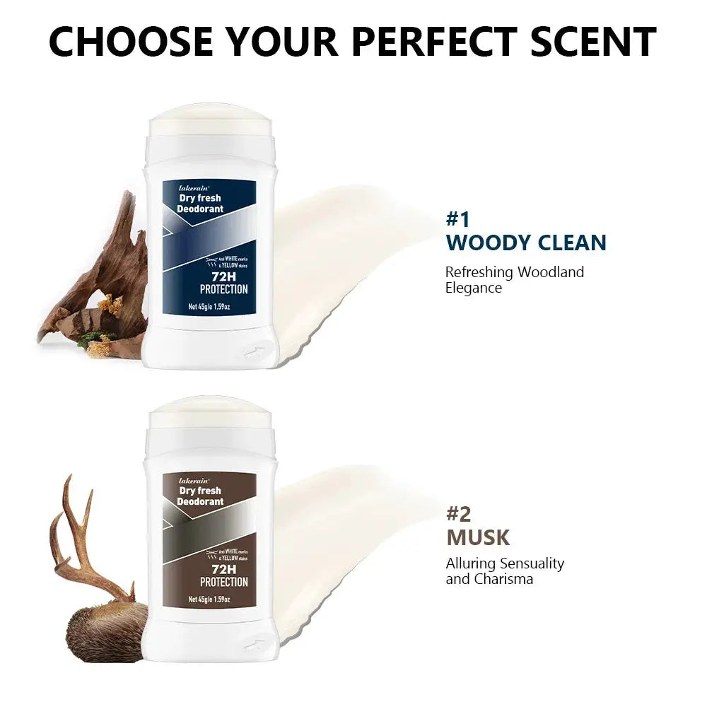 Simples Market men's white dry-fresh deodorant sticks, 2-pack: Woody Clean and Musk