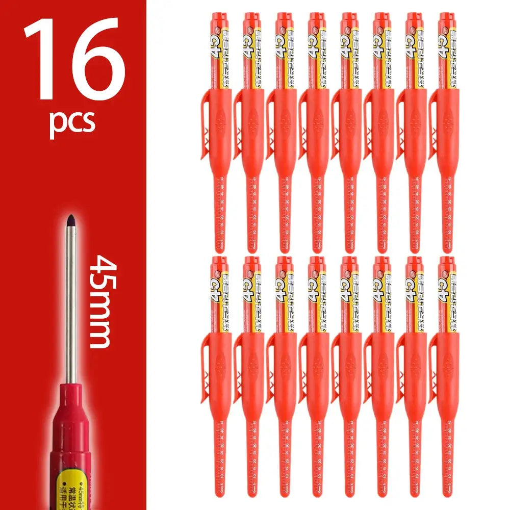 Simples Market 16-pack carpenter marker pens with 45mm nib and red handles for deep-hole woodworking