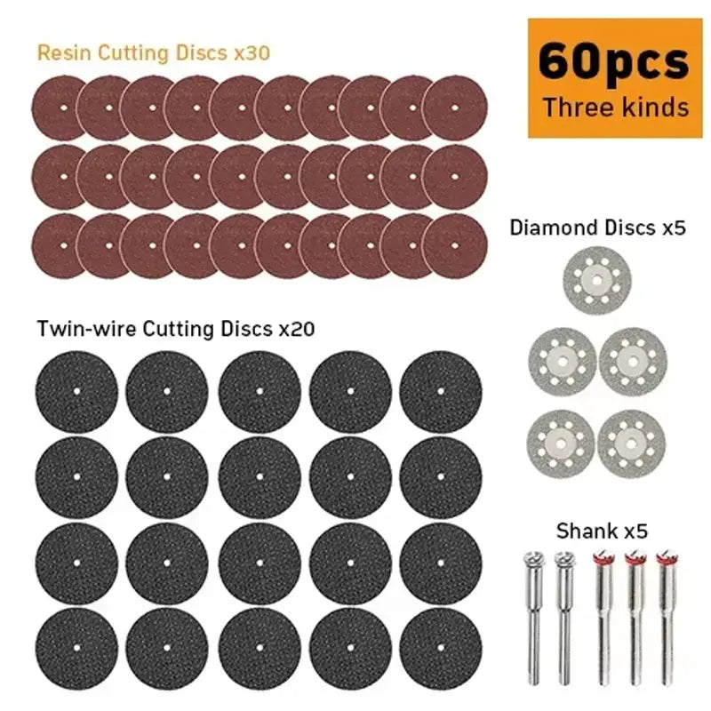 60 Piece Diamond Cutting Discs And Grinding Wheel Set For Woodworking And Metal Dremel Rotary Tool