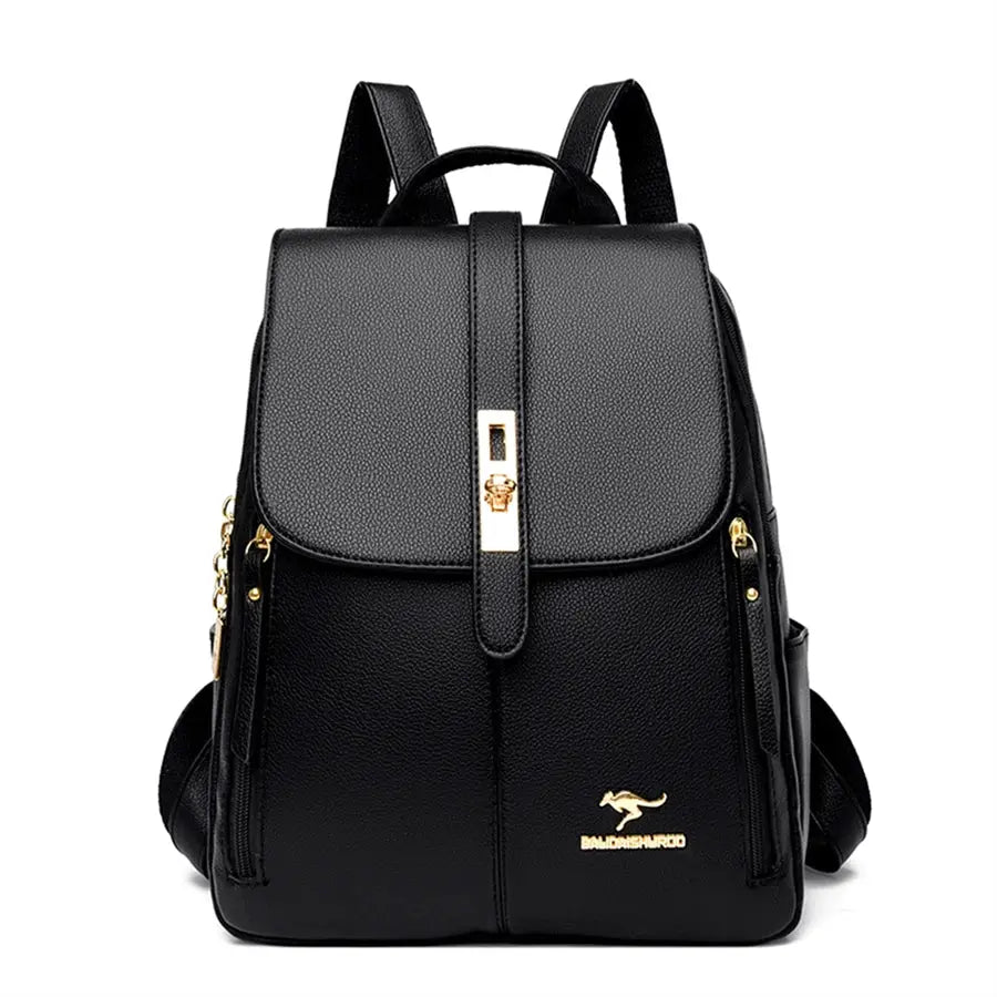 Simples Market black leather backpack for girls with gold hardware
