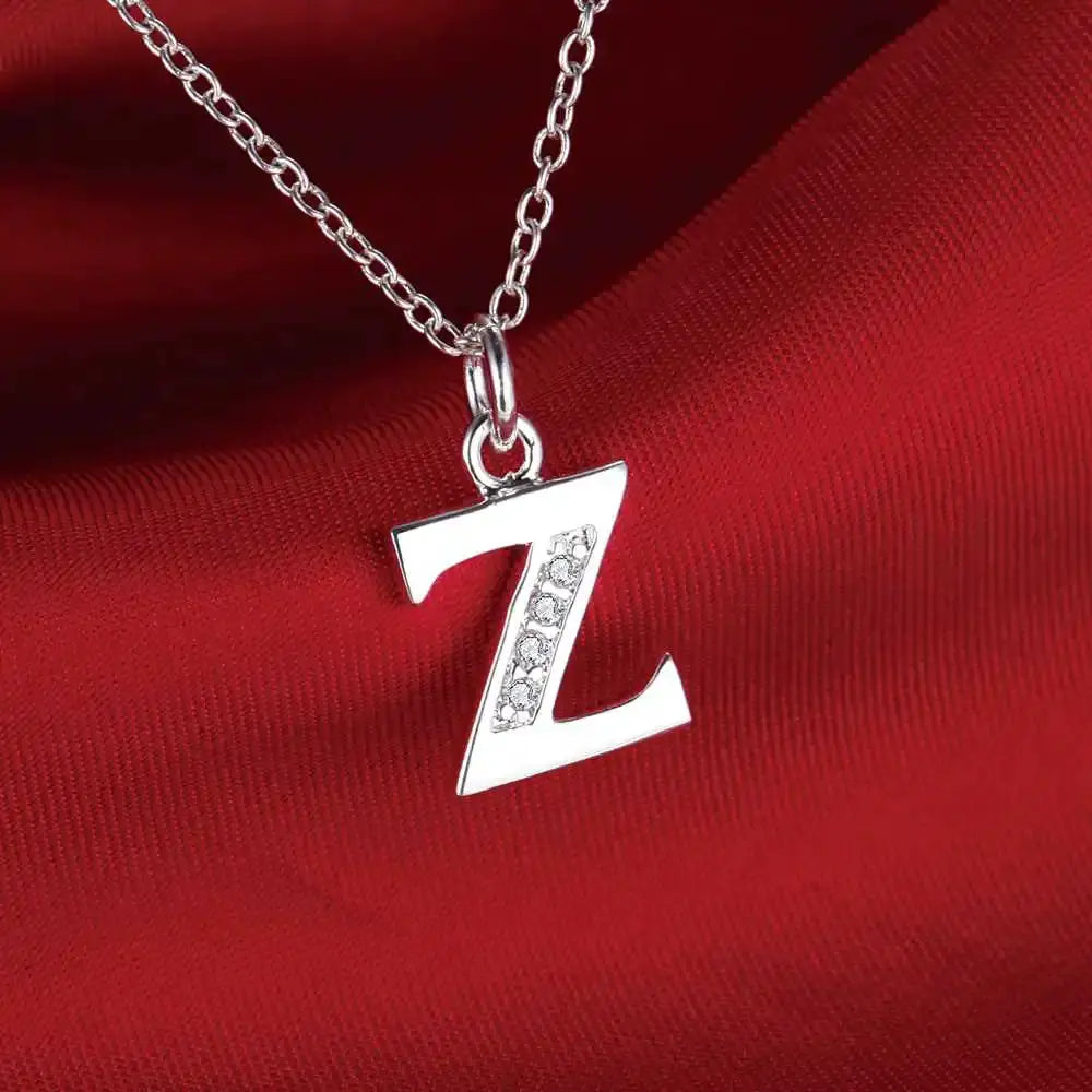 Z letter pendant necklace in 925 sterling silver with zircon stones