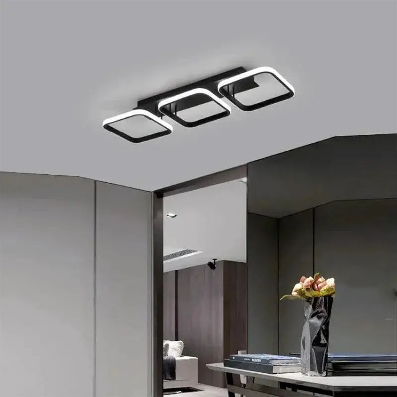 LED ceiling light triple-square ring design, black frames with white glow for hallway, bedroom, living room