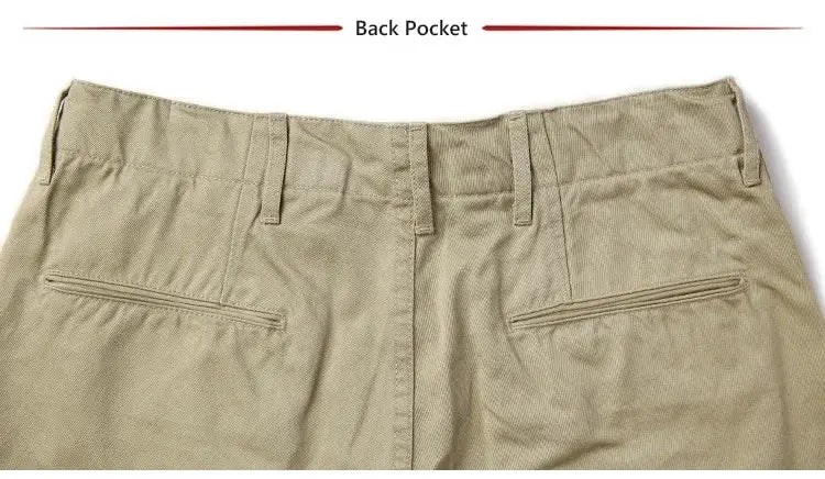 Rugged Bronson Army Chino Trousers back view in khaki with welt back pockets.