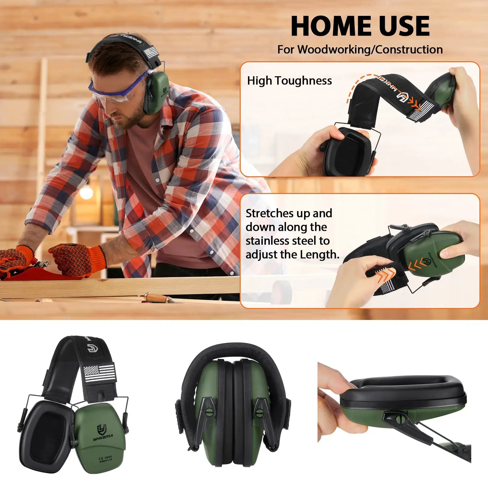 YHKEMA Tactical Earmuffs Ear Protection For Shooting NRR 25dB Noise Reduction Passive Hearing Protector