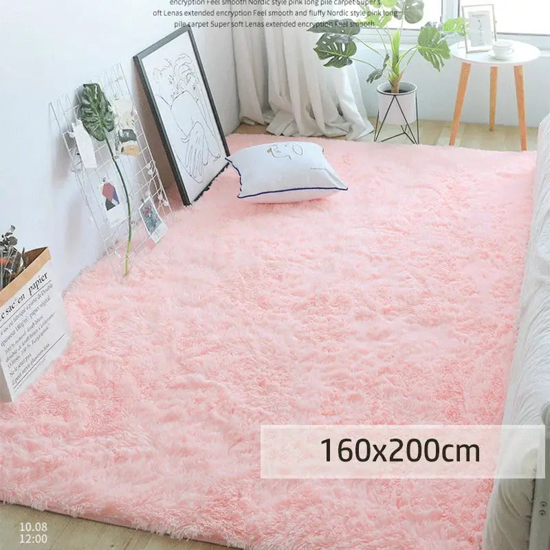Kids pink plush rug 160x200 cm, soft fluffy carpet for bedroom or living room