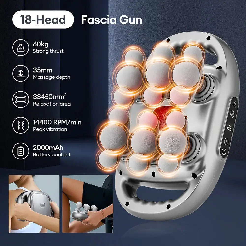 Simples Market 42-Head Fascia Gun, silver high-frequency vibration massager for back, waist, neck and shoulders