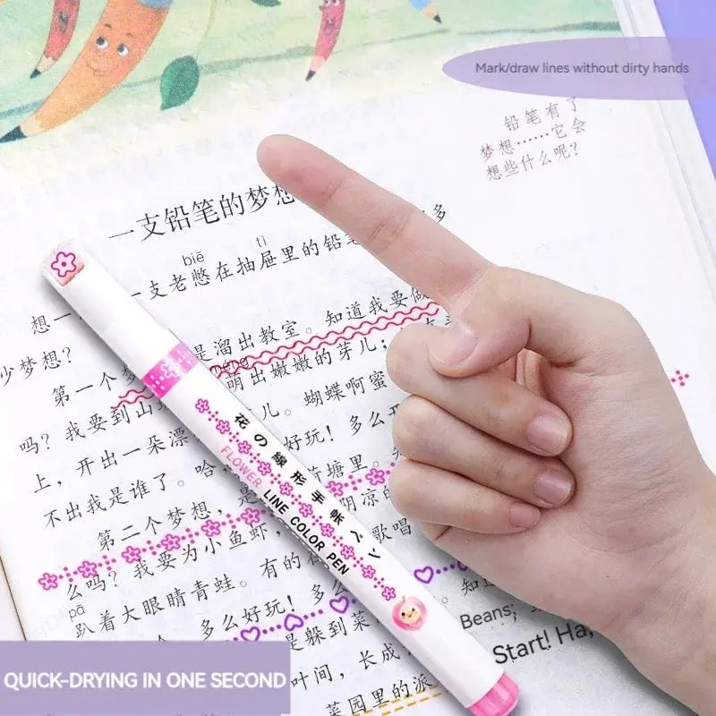 6Pcs Set Flower Line Shape Roller Tip Highlighter Pens Curve Liner Marker Kawaii Korean Stationery School Office Gifts