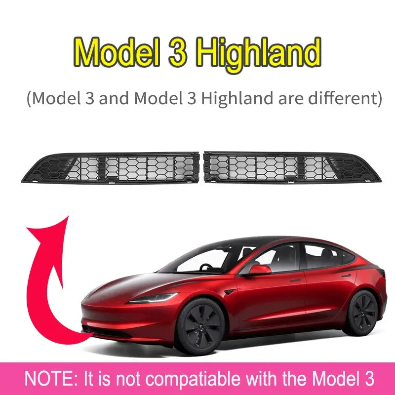 Grille mesh inserts (2-pack) in black for Tesla Model Y front bumper air inlet vents by Simples Market