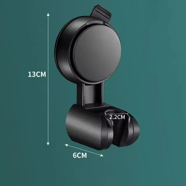 Handheld shower head holder with suction cup, 360° adjustable, black, wall-mounted by Simples Market