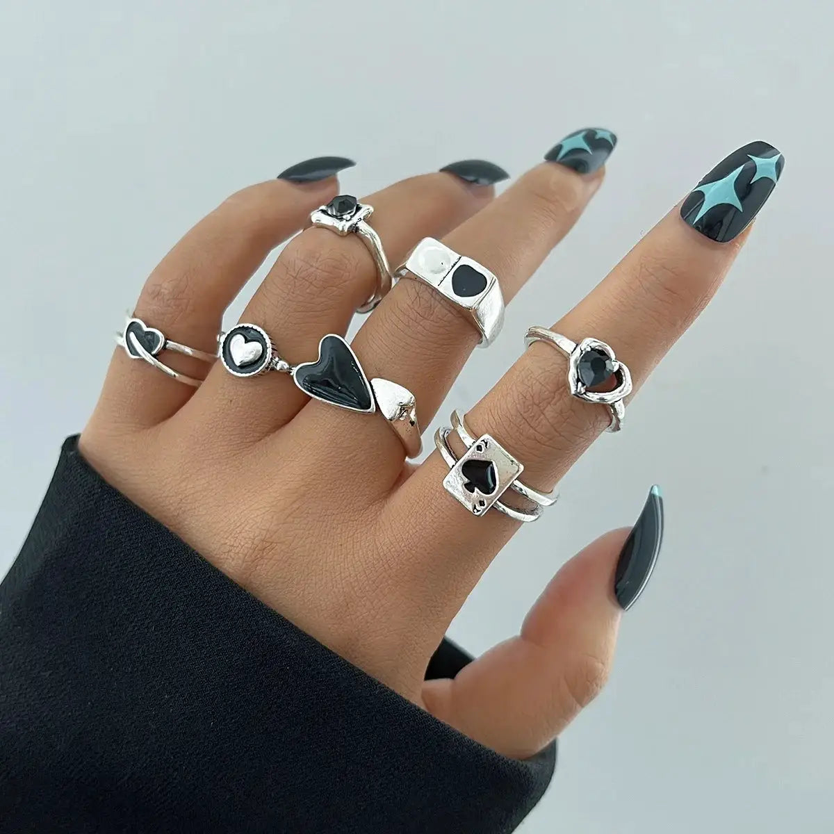 Punk Gothic Skeleton Ring Set Unisex Jewelry Grunge Butterfly Frog Motifs Hip Hop Street Style Ring Gift 2024