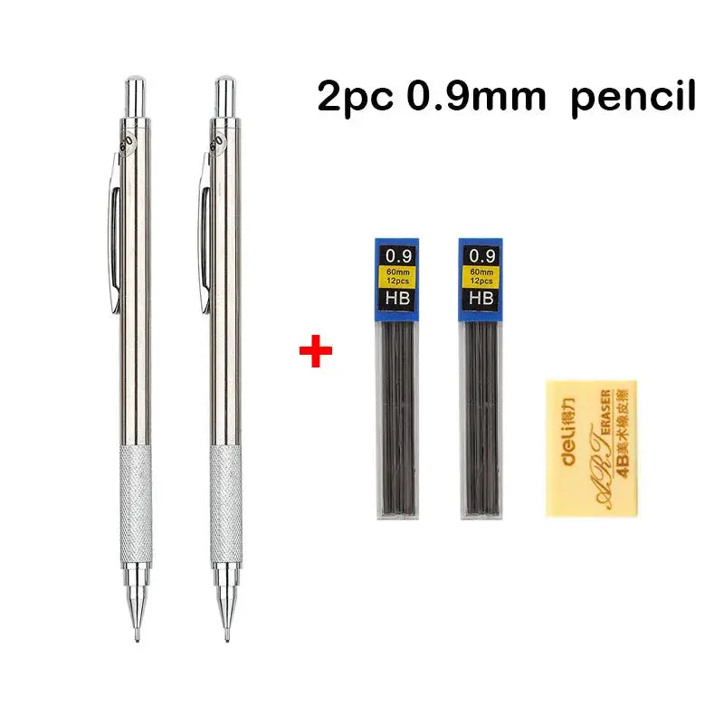 Simples Market mechanical pencil set, full-metal, 0.9mm, includes HB leads and eraser (2 pencils)