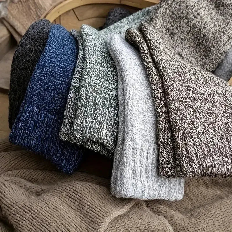Men's Thick Mid Calf Warm Socks For Snow Boots Elastic Fit Thermal Insulated Knit Polyester Elastane Blend Solid Color