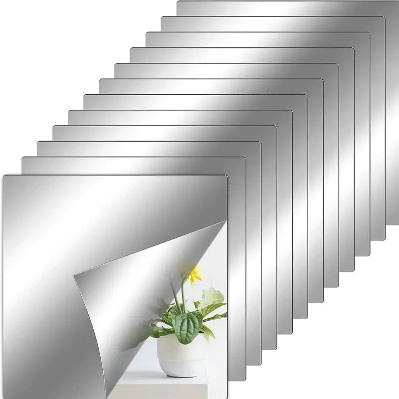 Self-adhesive mirror sheets, 8/12pcs, flexible non-glass mirrors, removable wall stickers for home decor