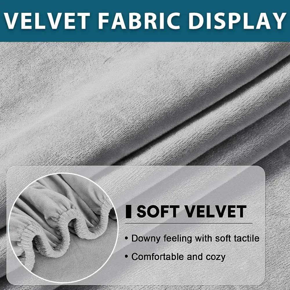 Velvet sofa cushion covers by Simples Market; soft gray stretch slipcover for living room sofas