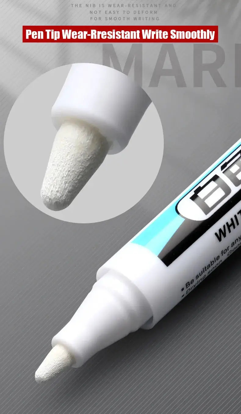 Simples Market white paint marker pen with 0.7/1.0/2.5 mm tips, waterproof oil-based ink for wood, plastic, glass, metal