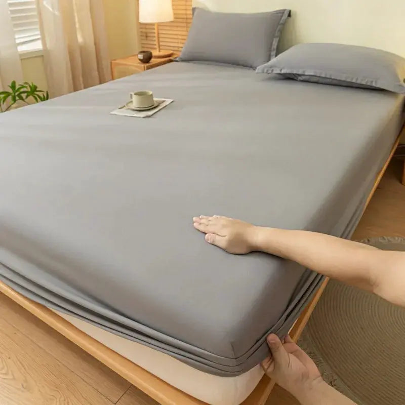 Simples Market 1pc wash cotton fitted sheet with 30cm deep pocket, gray breathable mattress cover