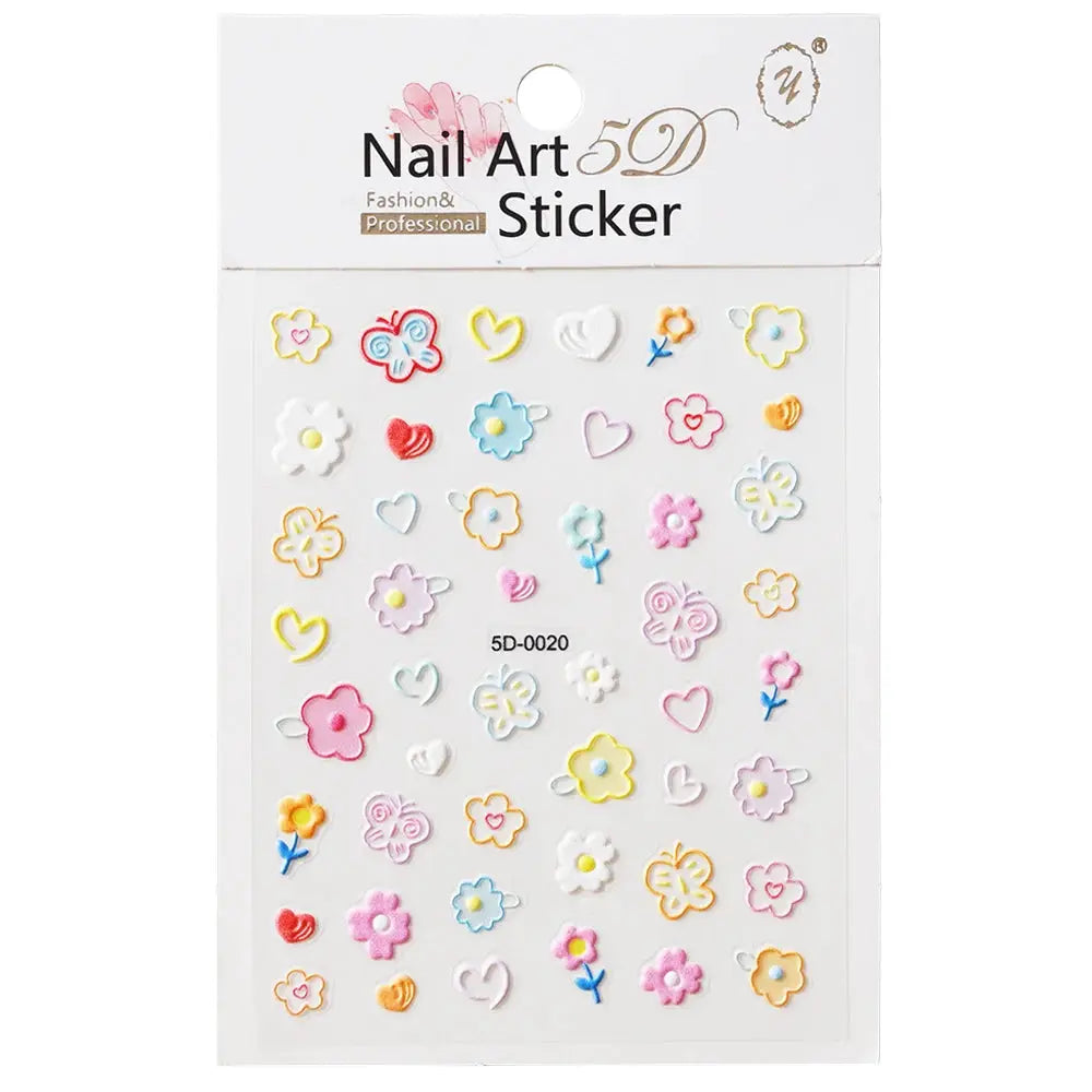 Simples Market Nail Art 5D sticker sheet with colorful flowers and hearts