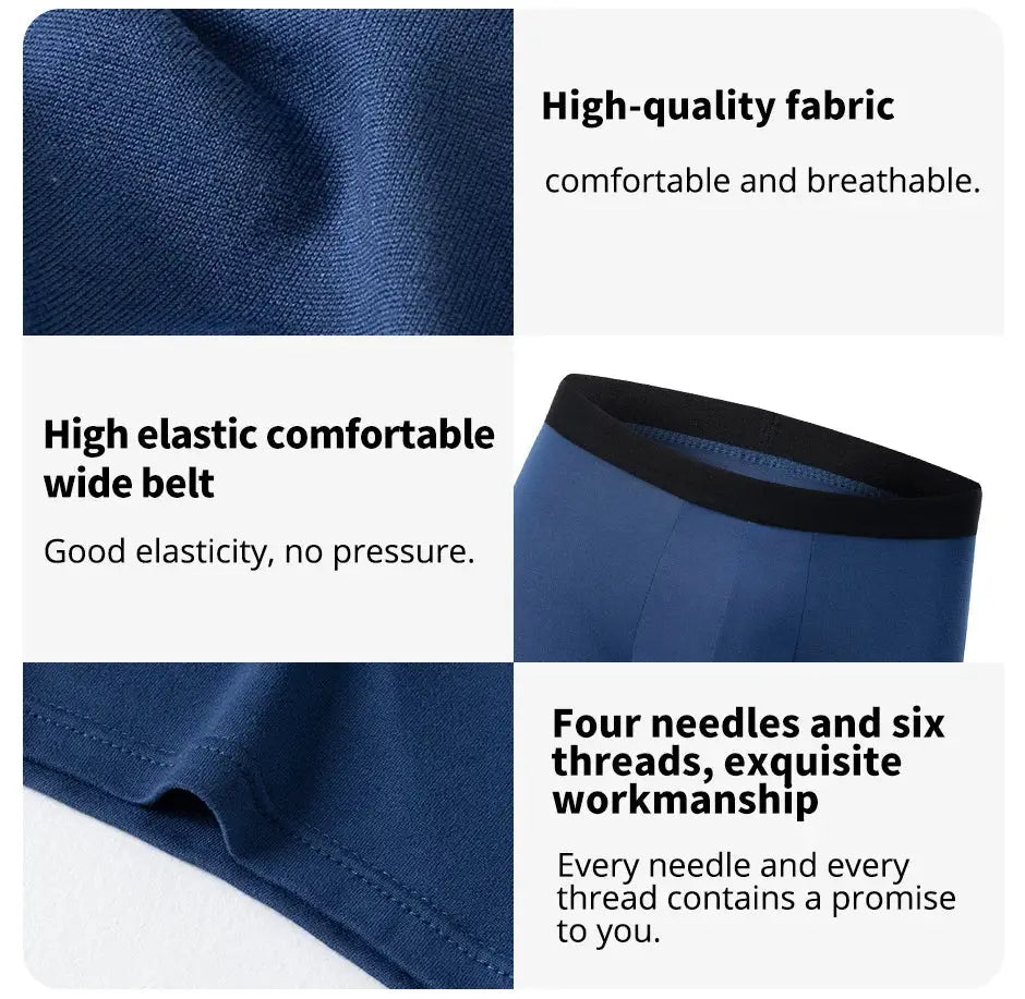 Men's solid blue boxer underwear, Simples Market 4-pack with antibacterial breathable fabric and wide elastic waistband.
