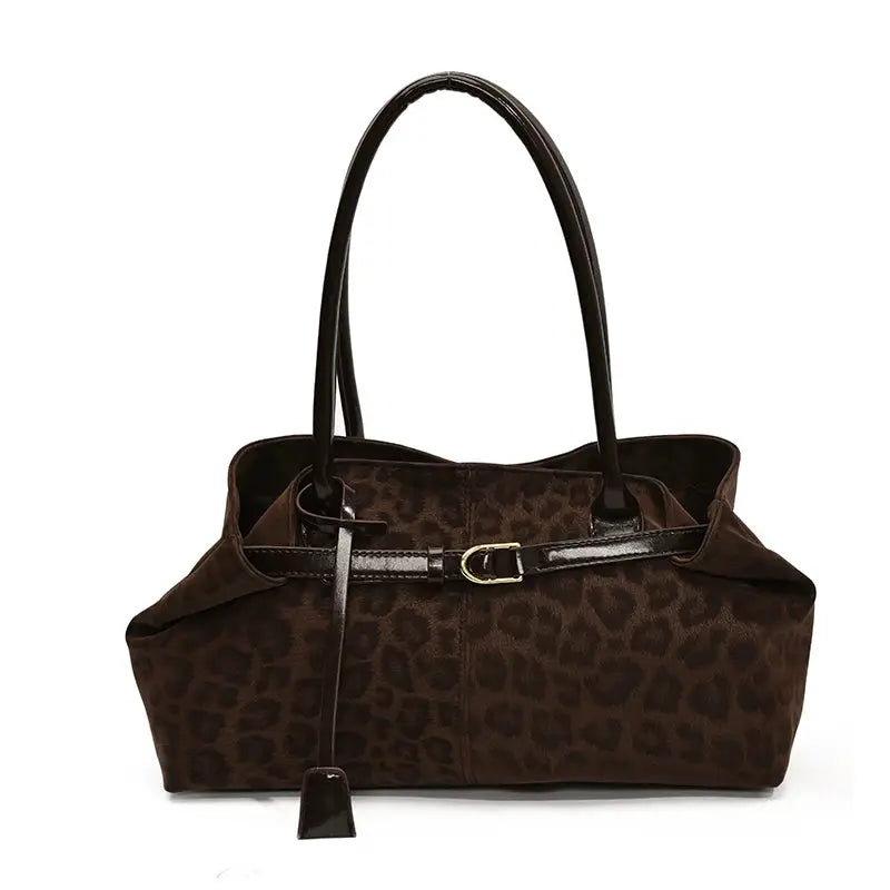 Simples Market leopard PU leather shoulder bag for women, brown leopard print with short handles