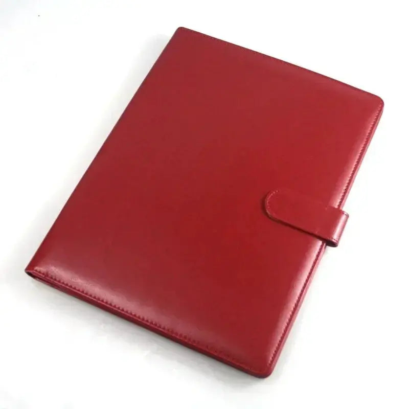 A4 conference folder in red PU leather with strap closure