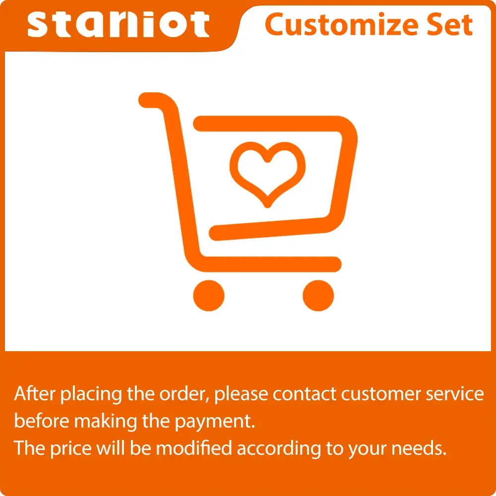 Staniot Customize Set banner featuring an orange shopping cart icon with a heart.