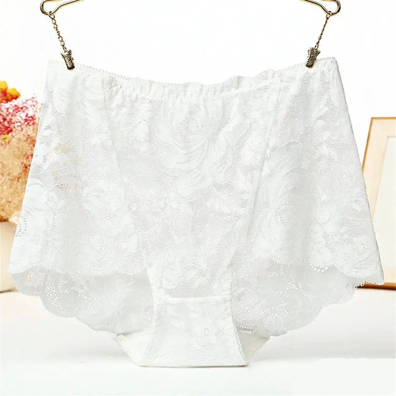 White lace high-waist panties for women, delicate floral pattern
