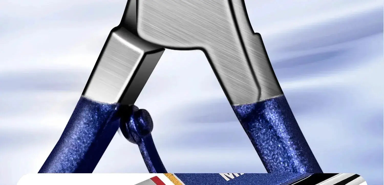 Nail clippers with blue textured stainless steel handles