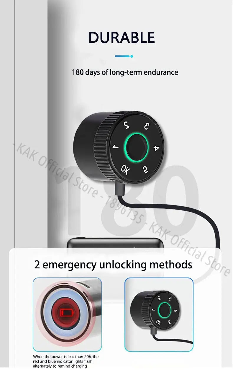 Smart door lock cylinder with fingerprint, circular keypad and green ring, black finish