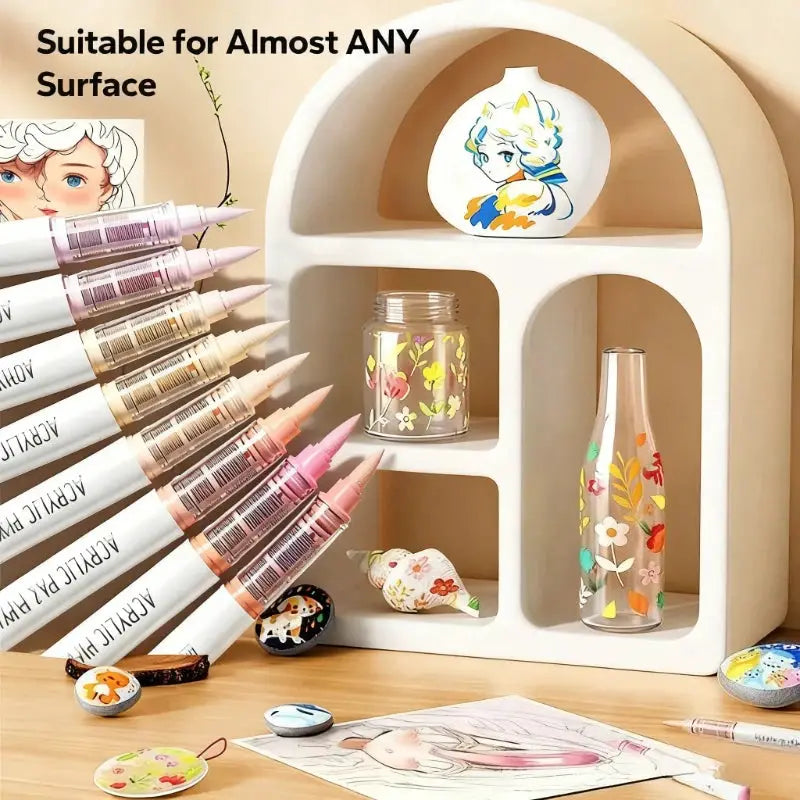 9PCS acrylic brush pen set by Simples Market; pastel color markers with ink control for painting, drawing, sketching
