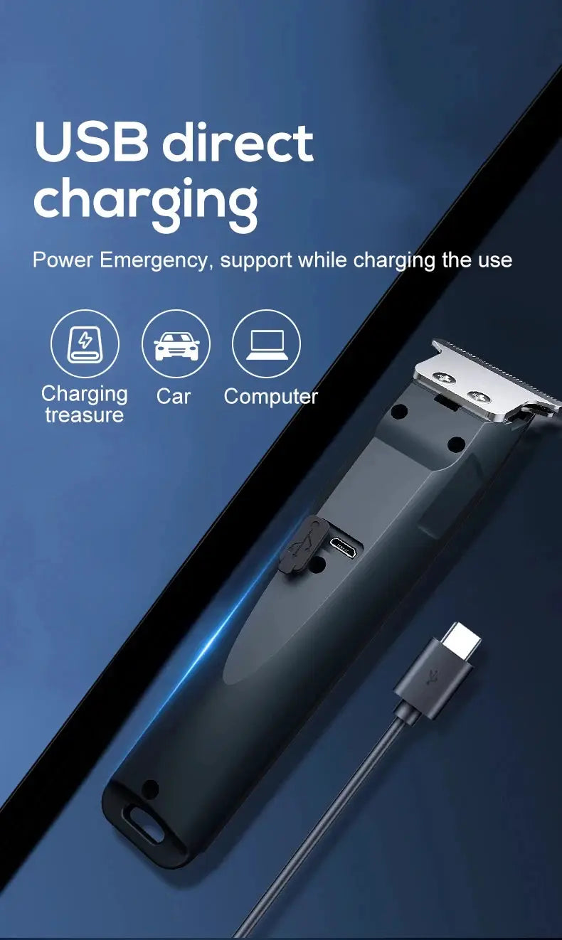 Hair and beard clipper with adjustable cutter head, USB direct charging, dark blue body