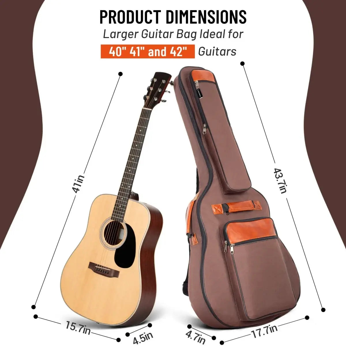 Miwayer 41 Inch Acoustic Guitar Bag Waterproof Oxford Nylon Double Straps Cotton Padded Guitar Case Gig Backpack