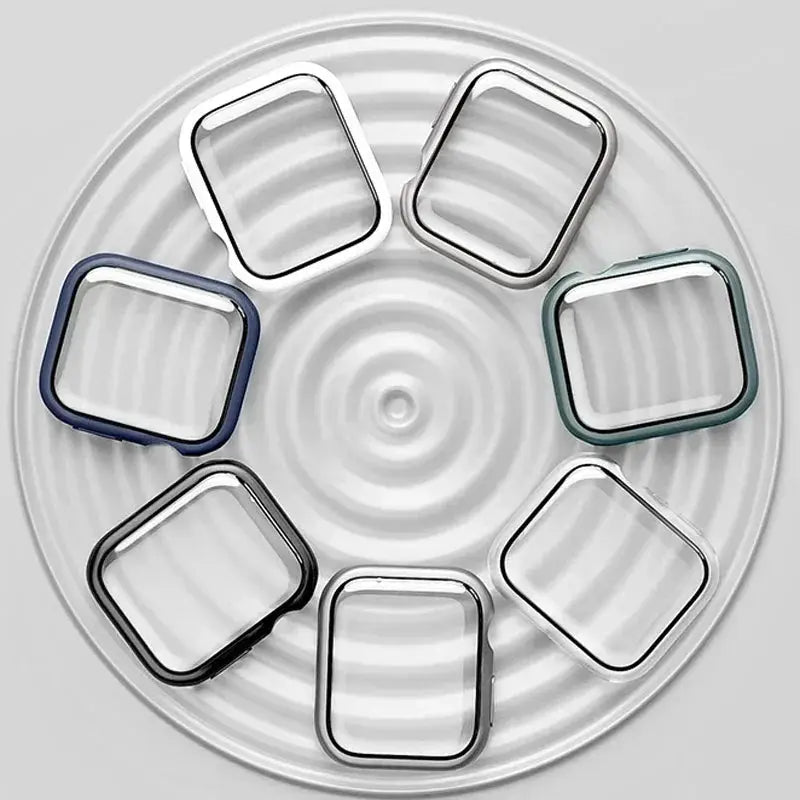 Tempered glass watch case set for Apple Watch 38-46mm with colored edge frames, 8-piece set