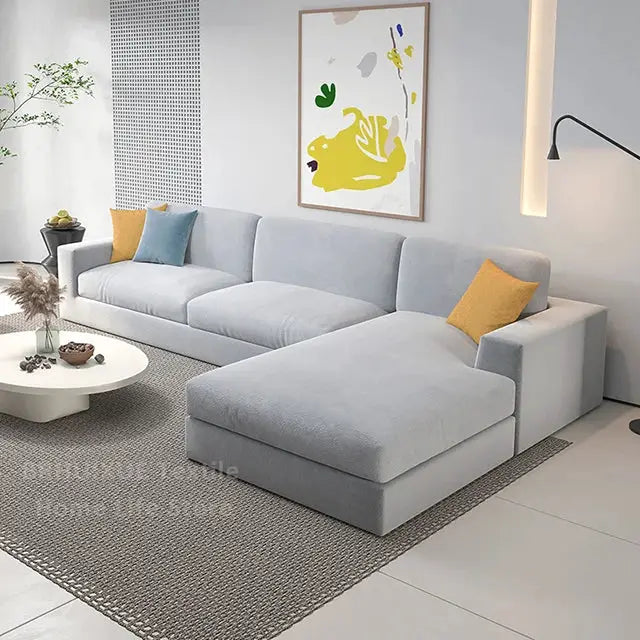 Velvet sofa seat cushion cover for L-shaped sectional, light gray, by Simples Market