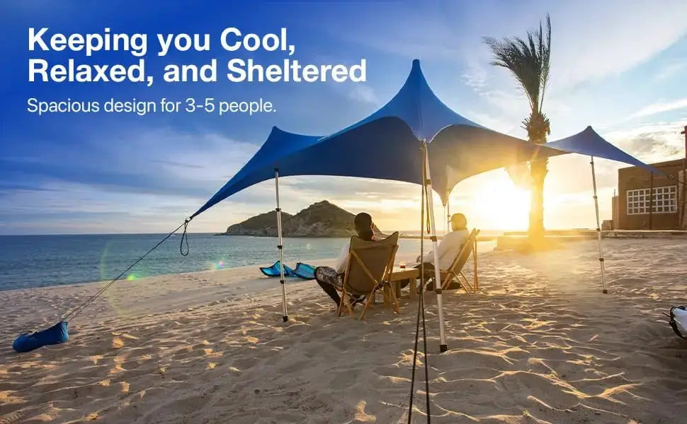 Simples Market blue windproof pop-up camping tent beach canopy UV sun shade for 3–5 people.
