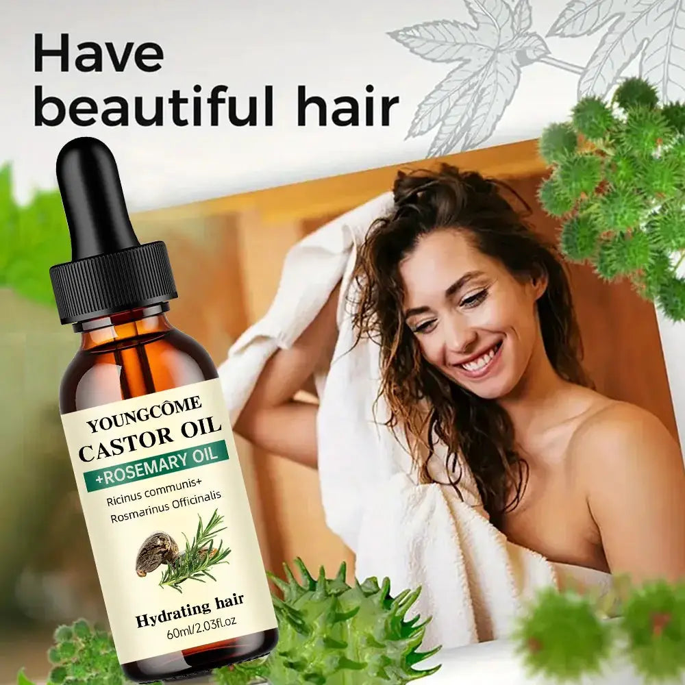 Castor Oil and Rosemary Oil Hair Growth Oil for Thicker Hair Shine and Reduced Hair Loss and Split Ends