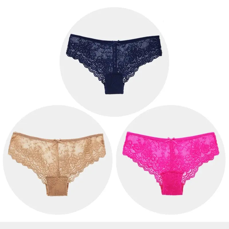 Women's lace panties set, navy blue, beige, and hot pink; 3pcs, Simples Market.