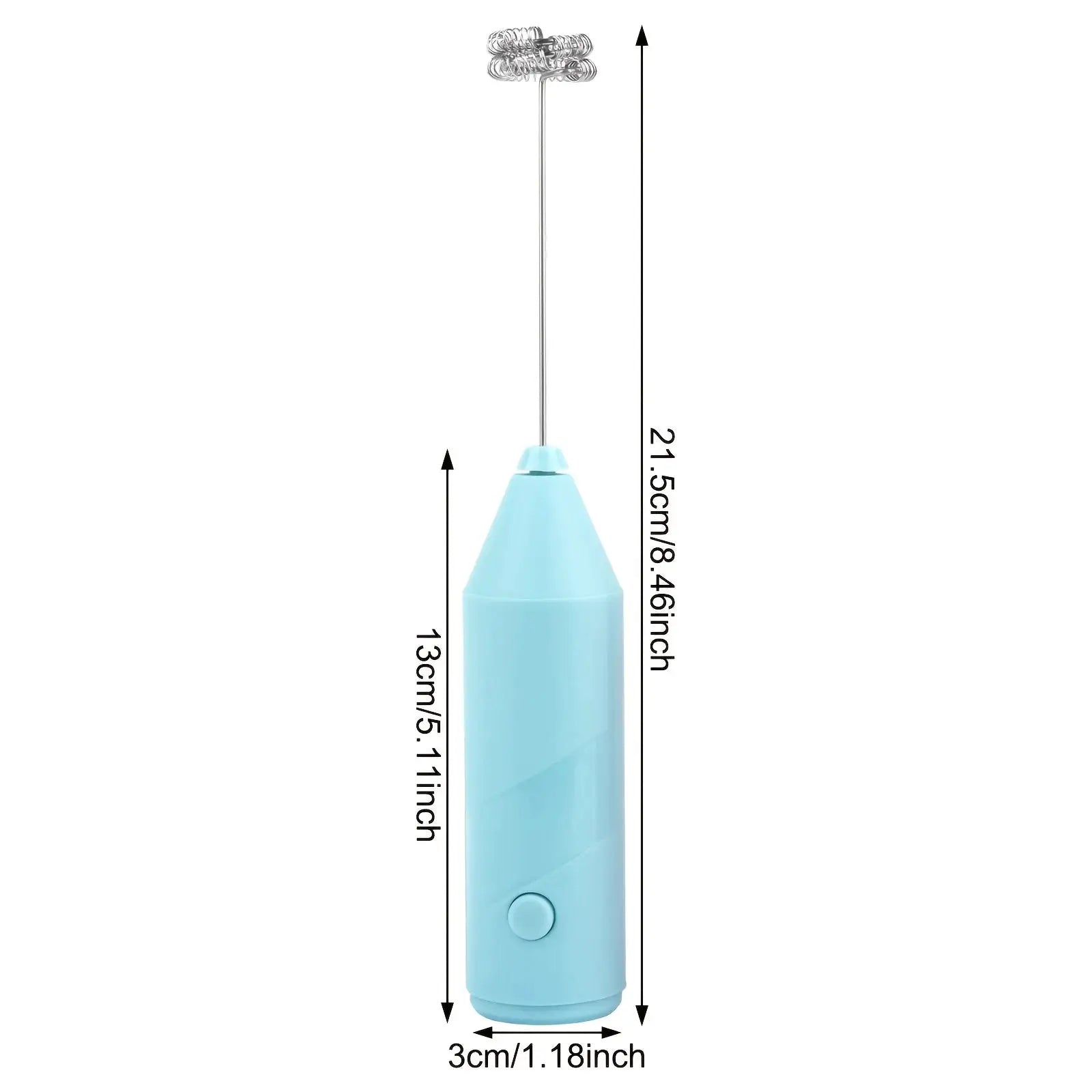 Simples Market handheld electric milk frother in blue with a metal whisk head