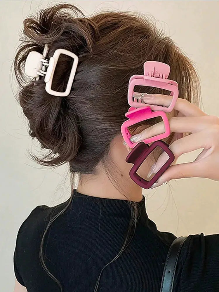 AuraGlow Square Hair Claw Clips Set Lightweight Durable Plastic For Everyday Styling And Makeup