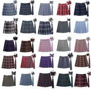 Simples Market women plaid pleated JK skirt with necktie bowtie, multi-color set of 30 A-line mini skirts