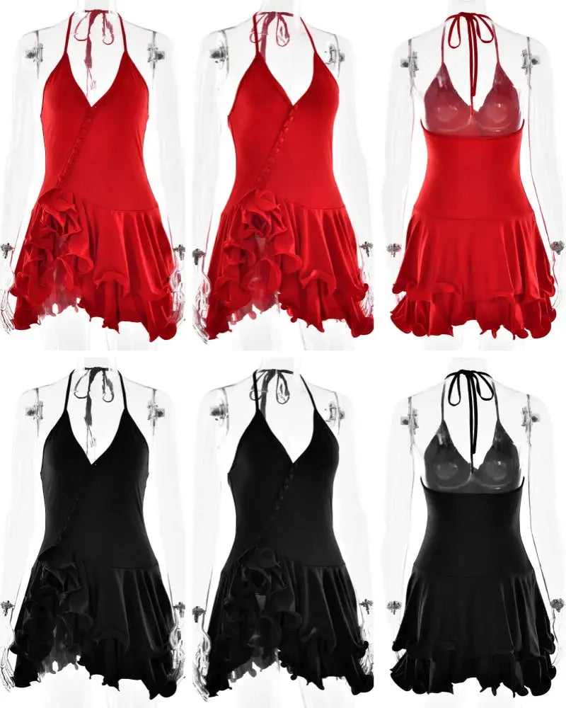 Absobe Women's A Line Bodycon Mini Dress V Neck Ruffle Hem Party