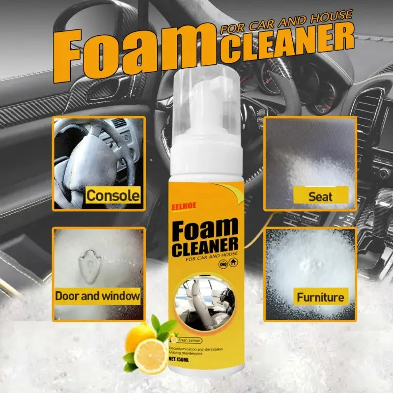 Simples Market Car Foam Cleaner spray, yellow bottle with lemon, for car interior and home surfaces