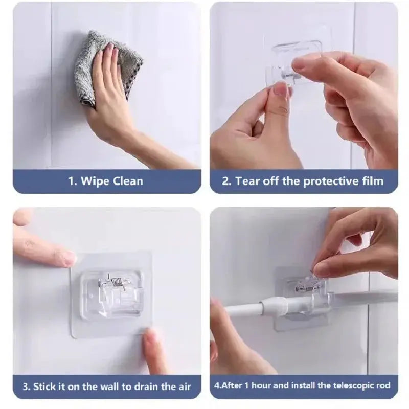 Two Pack Punching Free Curtain Rod Hooks Adhesive Wall Mounted Brackets For Telescopic Curtain Rods And Towel Rails