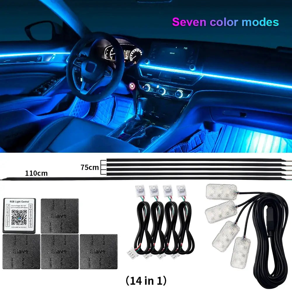 14 And 18 Inch LED Car Ambient Light Kit RGB Color Symphony Acrylic Lamp With App Control One Zone Dual Zone