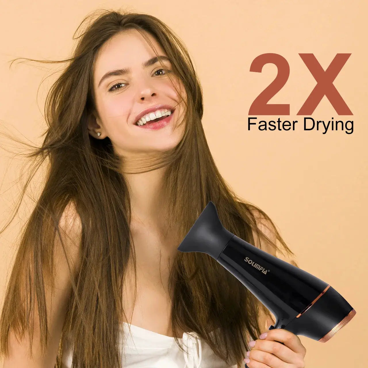 6-Level professional hair dryer, black with copper trim, handheld home-use styling tool